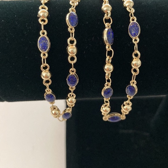 Yellow Gold Plated With Blue Stone Necklace Brand New - Picture 6 of 9